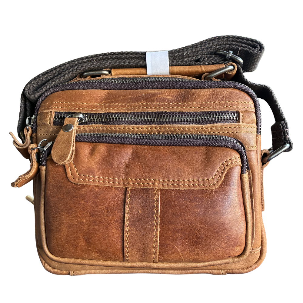 Vivace Sling Bag: TAN Brown Genuine Leather Cross body with Adjustable Strap FRONT
