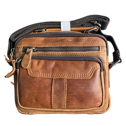 Vivace Sling Bag: TAN Brown Genuine Leather Cross body with Adjustable Strap FRONT