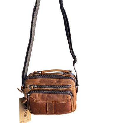Vivace Sling Bag: TAN, Brown Genuine Leather Cross body with Adjustable Strap HANGING