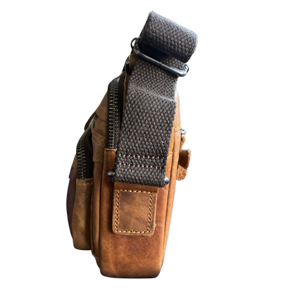 Vivace Sling Bag: TAN, Brown Genuine Leather Cross body with Adjustable Strap SIDE
