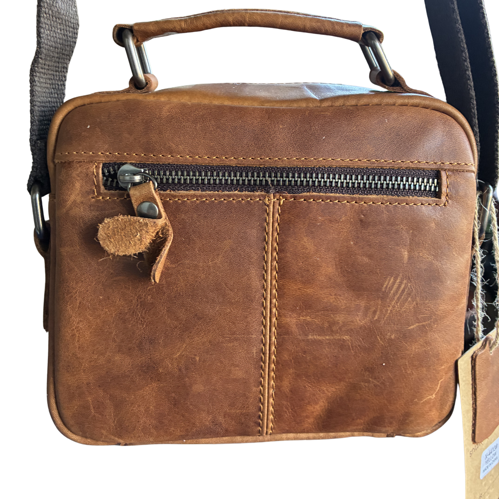 Vivace Sling Bag: TAN, Brown Genuine Leather Cross body with Adjustable Strap ZOOM