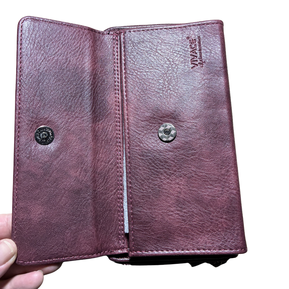 Vivace Sling Wallet: BORDEAUX PU Leather Horizontal Cellphone Sling OPEN MAGNETIC CLIP