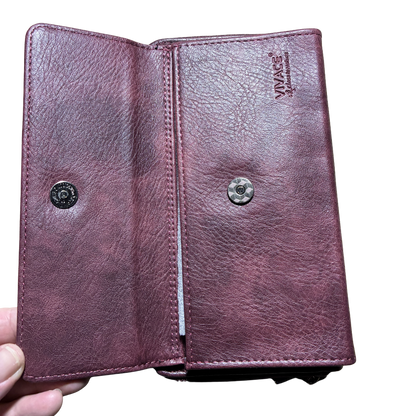 Vivace Sling Wallet: BORDEAUX PU Leather Horizontal Cellphone Sling OPEN MAGNETIC CLIP