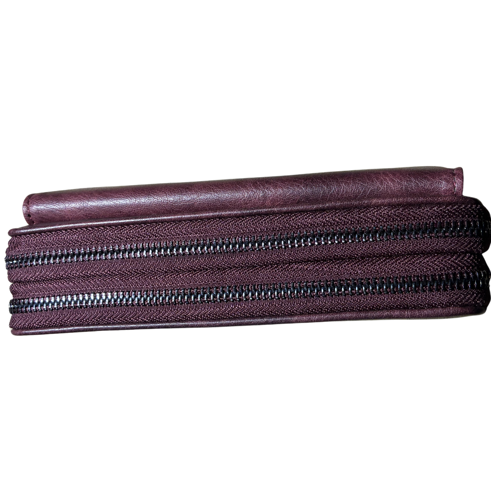 Vivace Sling Wallet: BORDEAUX PU Leather Horizontal Cellphone Sling ZIPPED