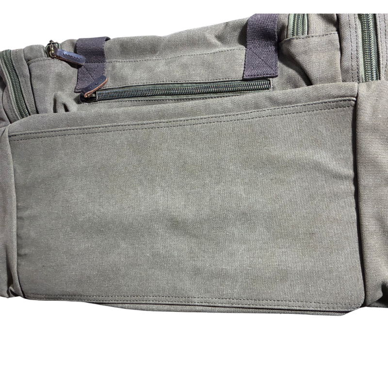 Vivace Travel Bag: ARMY GREEN Canvas Duffel with Genuine Leather Trim BOTTOM VIEW