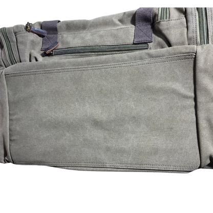 Vivace Travel Bag: ARMY GREEN Canvas Duffel with Genuine Leather Trim BOTTOM VIEW