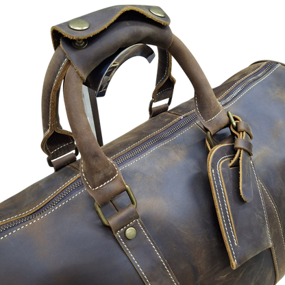 Vivace Travel Bag: Brown Genuine Leather Executive Overnight Bag TOP CARRY HANDLE AND ID TAG