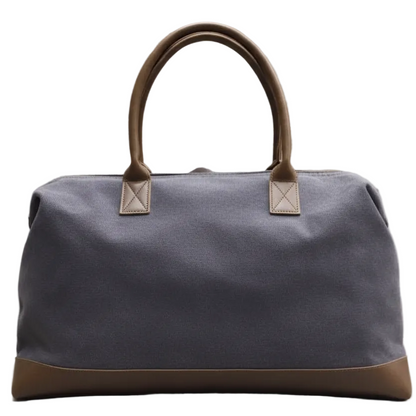 Vivace Travel Bag: CHARCOAL CANVAS and LEATHER Overnight Bag BACK VEW