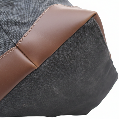 Vivace Travel Bag: CHARCOAL CANVAS and LEATHER Overnight Bag BOTTOM