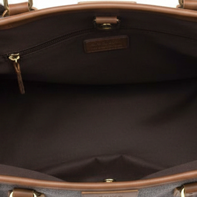 Vivace Travel Bag: CHARCOAL CANVAS and LEATHER Overnight Bag  INSIDE