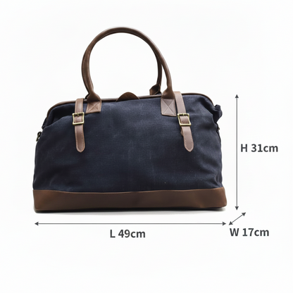 Vivace Travel Bag: CHARCOAL CANVAS and LEATHER Overnight Bag SIZE