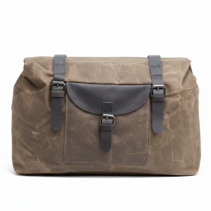 Vivace Travel Bag: COFFEE BROWN Waxed Canvas Duffel with Genuine Leather Trim FRONT
