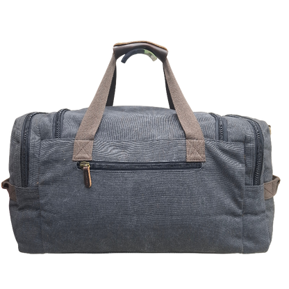 Vivace Travel Bag: Charcoal BLACK Canvas Duffel with Genuine Leather Trim BACK