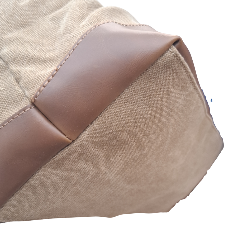 Vivace Travel Bag: KHAKI CANVAS and LEATHER Overnight Bag BOTTOM