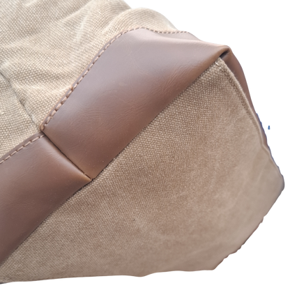 Vivace Travel Bag: KHAKI CANVAS and LEATHER Overnight Bag BOTTOM