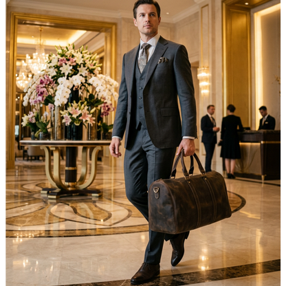 Vivace Travel Bag: Prestige Brown Genuine Leather Executive Weekender Bag LIFESTYLE
