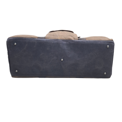 Vivace Travel Bag: Prestige Coffee Two-Tone Waxed Canvas Duffel with Genuine Leather Trim BOTTOM FEET DETAIL
