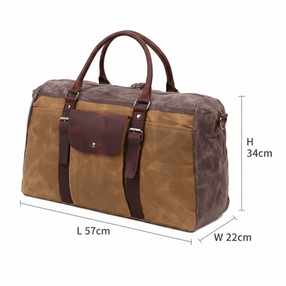 Vivace Travel Bag: Prestige Coffee Two-Tone Waxed Canvas Duffel with Genuine Leather Trim SIZE