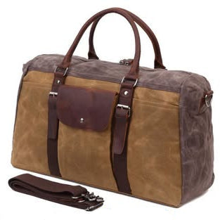 Vivace Travel Bag: Prestige Coffee Two-Tone Waxed Canvas Duffel with Genuine Leather Trim set