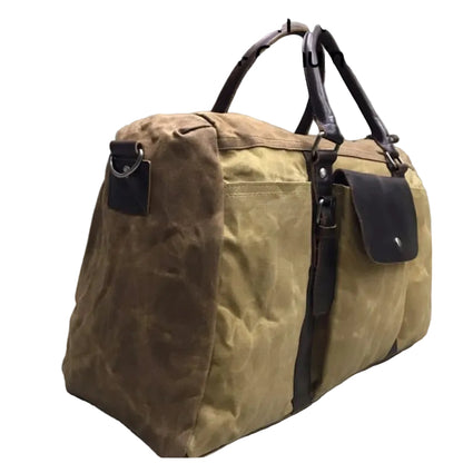 Vivace Travel Bag: Prestige Two - Tone KHAKI Waxed Canvas Duffel with Genuine Leather Trim BOTTOM SIDE VIEW
