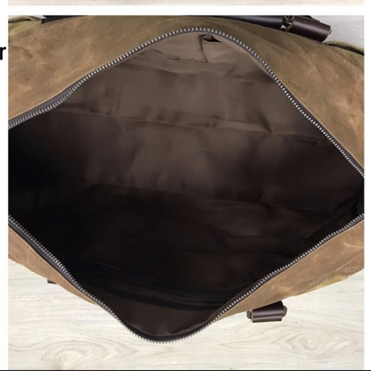 Vivace Travel Bag: Prestige Two - Tone KHAKI Waxed Canvas Duffel with Genuine Leather Trim INNER VIEW