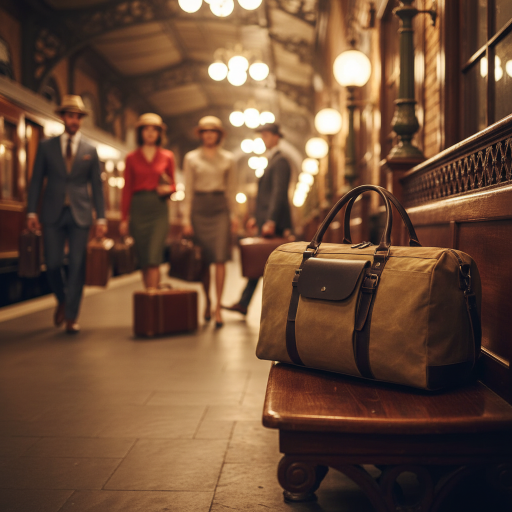 Vivace Travel Bag: Prestige Two - Tone KHAKI Waxed Canvas Duffel with Genuine Leather Trim LIFESTYLE