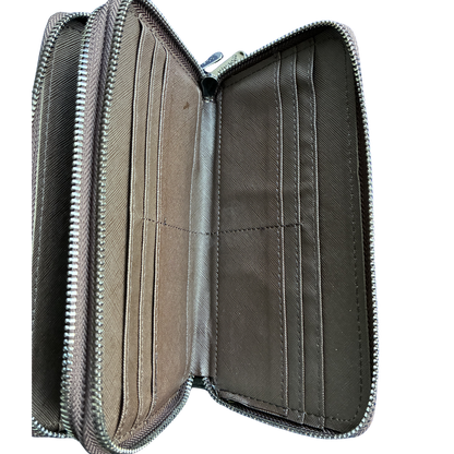 Vivace Wallet: Large BLACK Double Zipped Organiser with Horse detailing OPEN