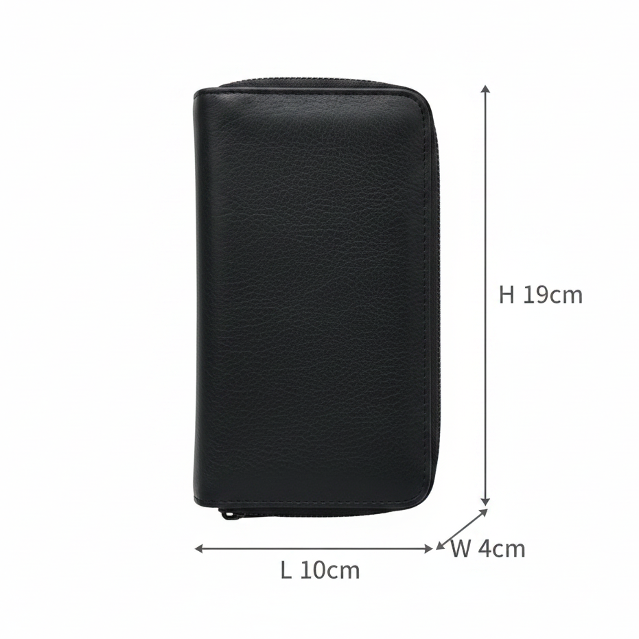 Vivace Wallet: Large BLACK Double Zipped Organiser with Horse detailing SIZE