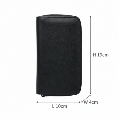 Vivace Wallet: Large BLACK Double Zipped Organiser with Horse detailing SIZE