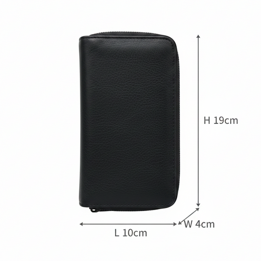 Vivace Wallet: Large BLACK Double Zipped Organiser with Horse detailing SIZE
