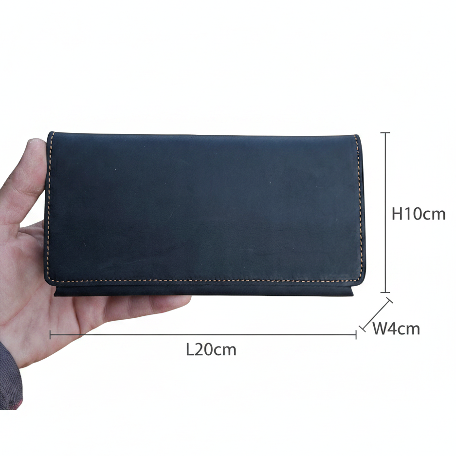 Vivace Wallet: Large BLACK Genuine Leather Tri-fold Card Wallet SIZE