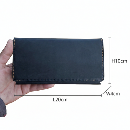 Vivace Wallet: Large BLACK Genuine Leather Tri-fold Card Wallet SIZE