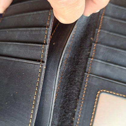Vivace Wallet: Large BLACK Genuine Leather Tri-fold Card Wallet TRI FOLD OPEN ZOOM VIEW