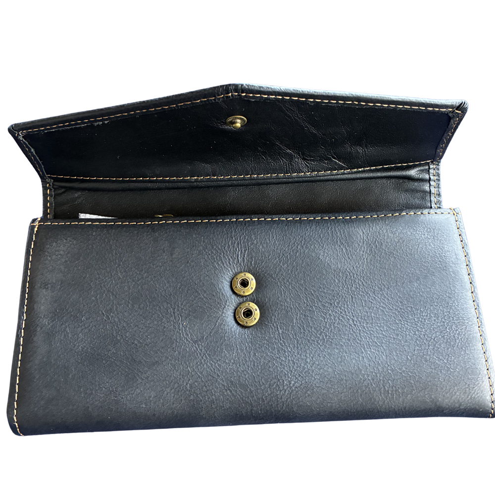 Vivace Wallet: Large BLACK TRI-FOLD Genuine Leather Wallet