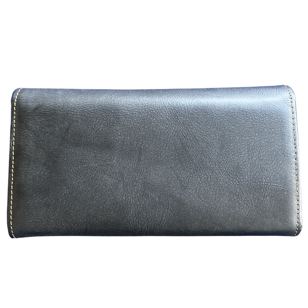 Vivace Wallet: Large BLACK TRI-FOLD Genuine Leather Wallet BACK