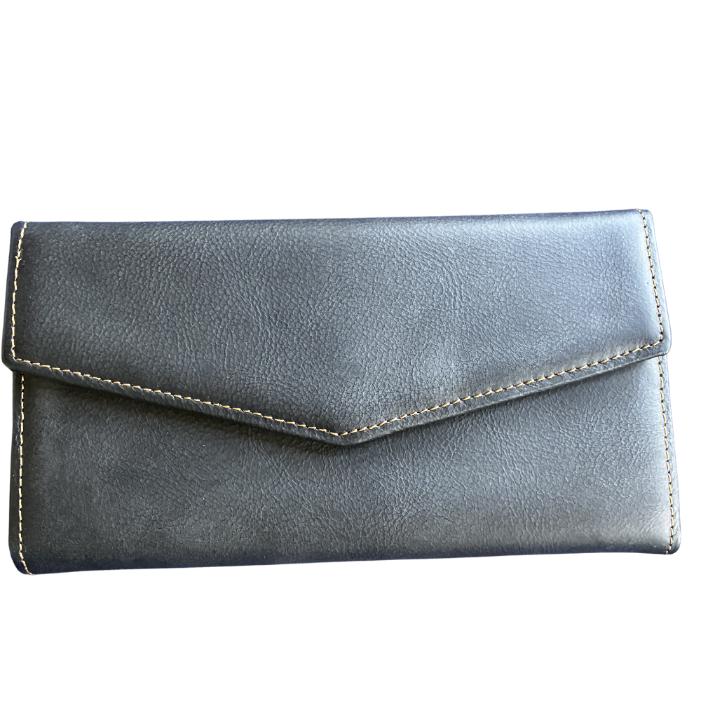 Vivace Wallet: Large BLACK TRI-FOLD Genuine Leather Wallet FRONT