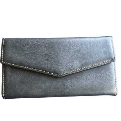 Vivace Wallet: Large BLACK TRI-FOLD Genuine Leather Wallet FRONT