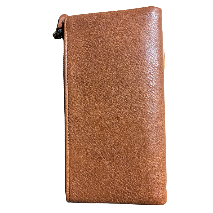 Vivace Wallet: Large BROWN Soft PU Leather Textured Organiser BACK