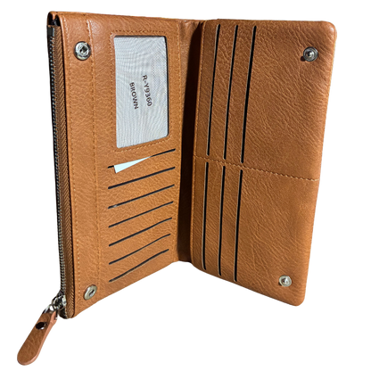 Vivace Wallet: Large BROWN Soft PU Leather Textured Organiser CARD POCKETS