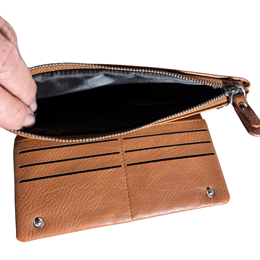 Vivace Wallet: Large BROWN Soft PU Leather Textured Organiser COIN POCKETS