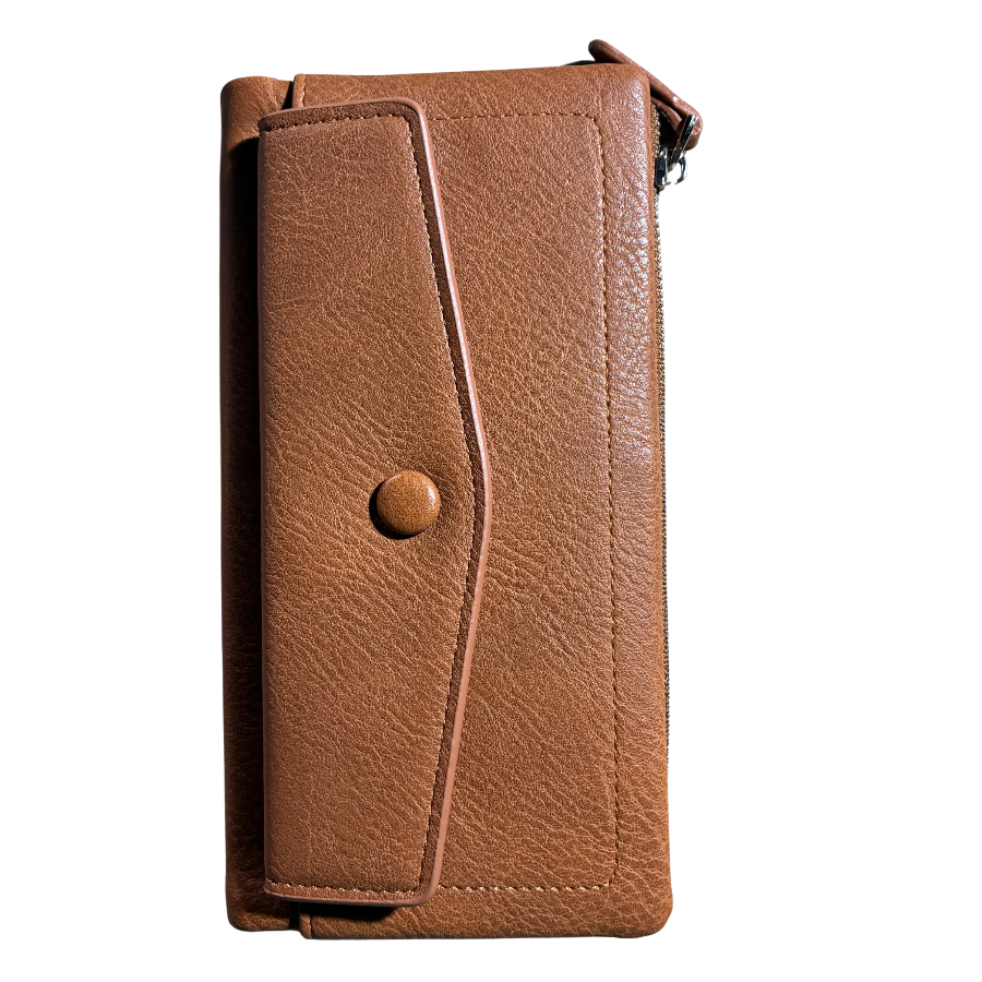 Vivace Wallet: Large BROWN Soft PU Leather Textured Organiser FRONT