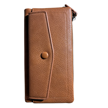 Vivace Wallet: Large BROWN Soft PU Leather Textured Organiser FRONT