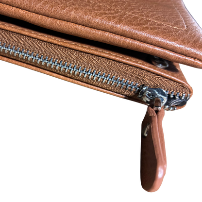 Vivace Wallet: Large BROWN Soft PU Leather Textured Organiser FRONT CLOSED VIEW