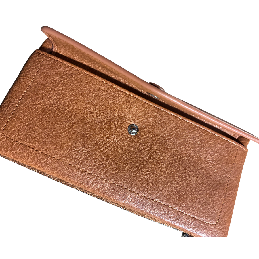 Vivace Wallet: Large BROWN Soft PU Leather Textured Organiser FRONT CLOSURE CLIP