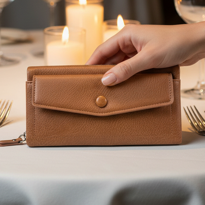 Vivace Wallet: Large BROWN Soft PU Leather Textured Organiser HERO