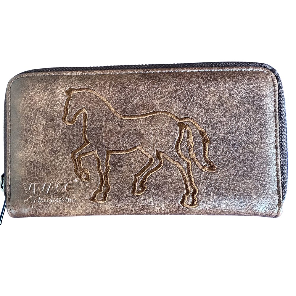 Vivace Wallet: Large CHOCOLATE BROWN Double Zipped Organiser with Horse detailing