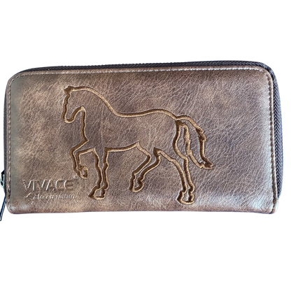 Vivace Wallet: Large CHOCOLATE BROWN Double Zipped Organiser with Horse detailing