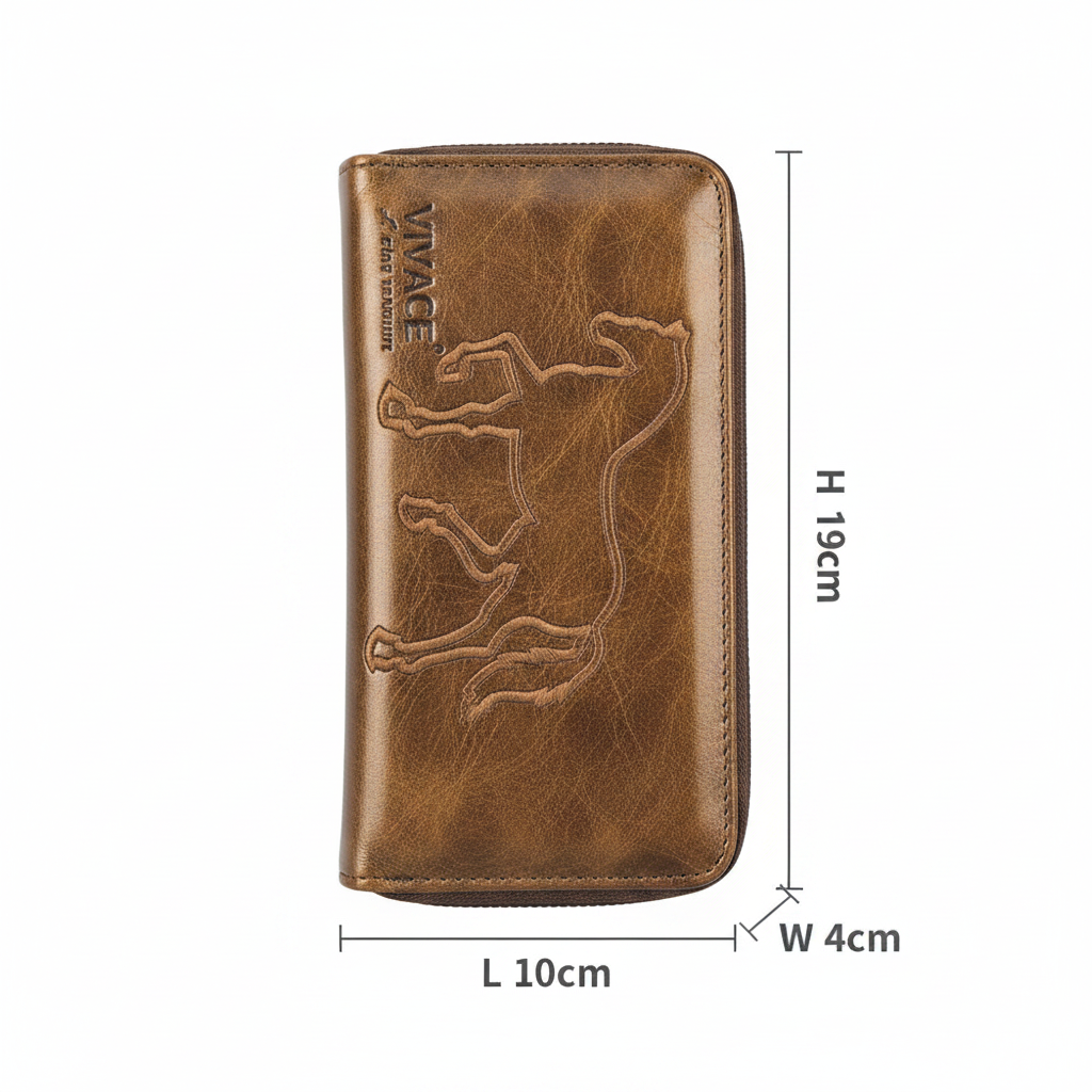 Vivace Wallet: Large CHOCOLATE BROWN Double Zipped Organiser with Horse detailing