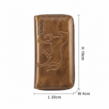 Vivace Wallet: Large CHOCOLATE BROWN Double Zipped Organiser with Horse detailing