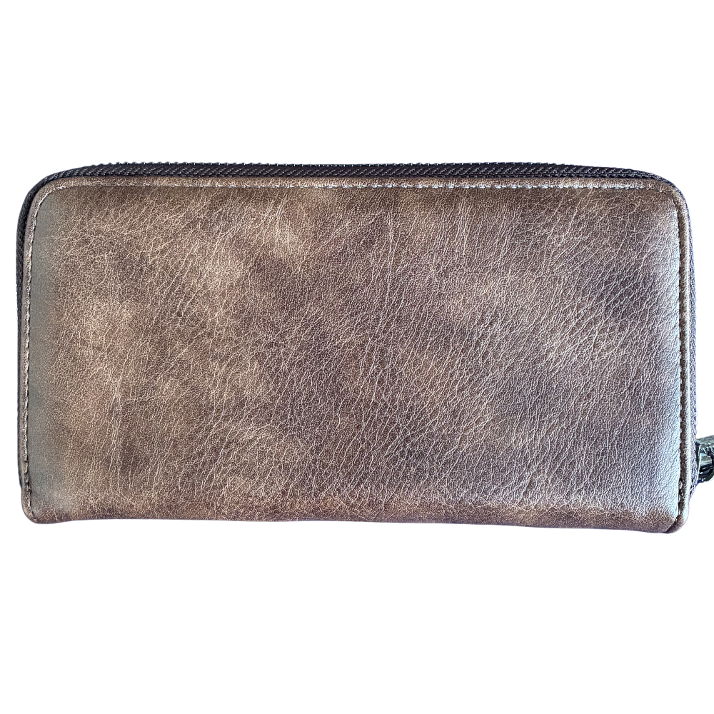 Vivace Wallet: Large CHOCOLATE BROWN Double Zipped Organiser with Horse detailing back
